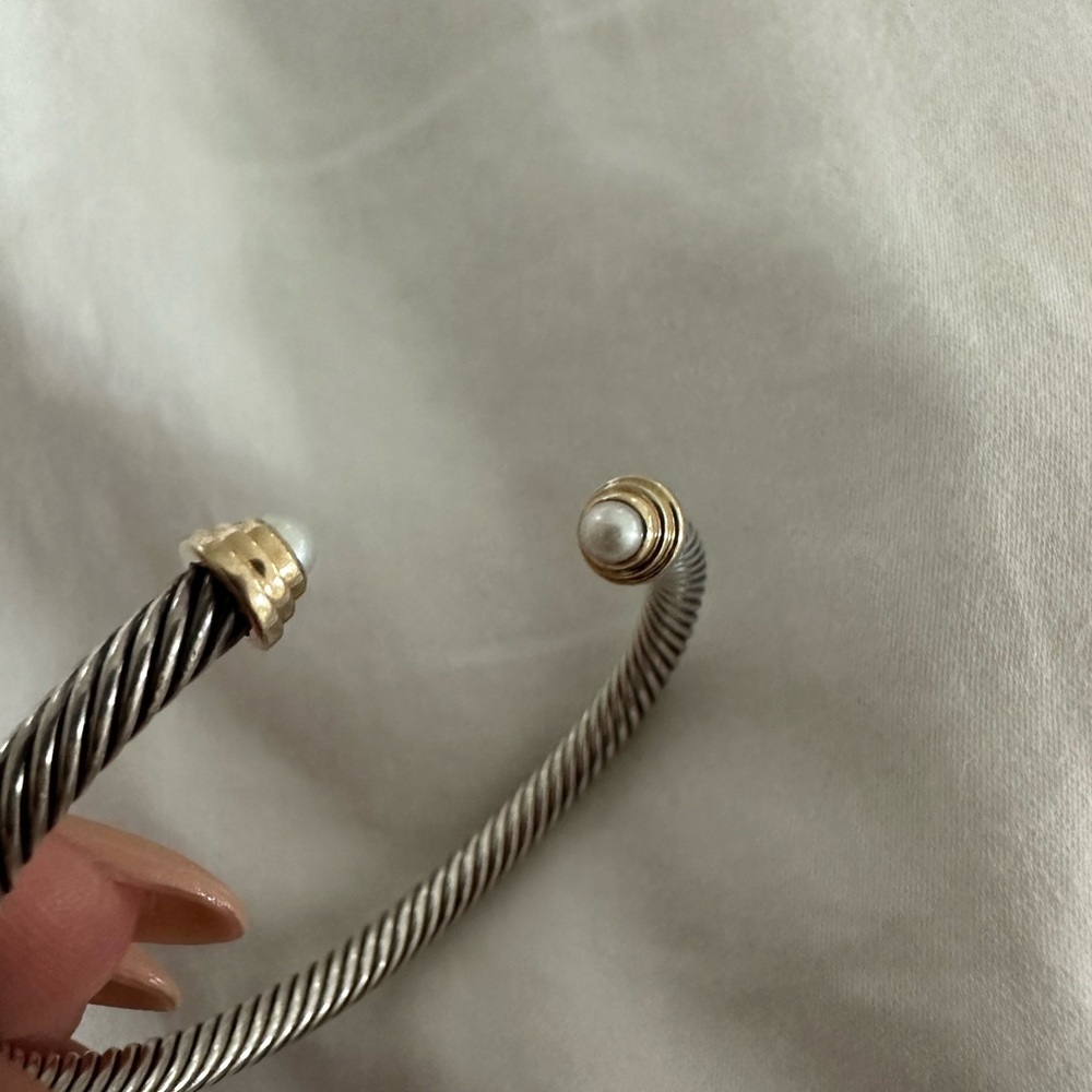 David Yurman Cable Kids Bracelet ss with 14K Yellow Gold and Pearls, 4mm